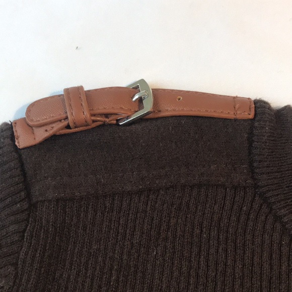 Ralph Lauren Petite 100% cotton dark brown long sleeve sweater with leather acc - Picture 6 of 11